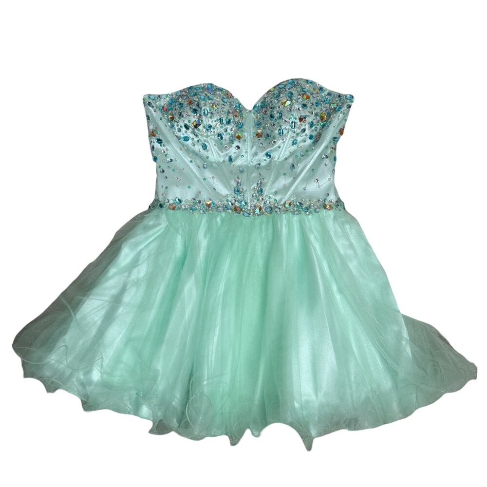 Eureka Beaded Tulle Corset A-Line Short Dress Size M Mint Green Sweetheart Prom - Picture 3 of 11